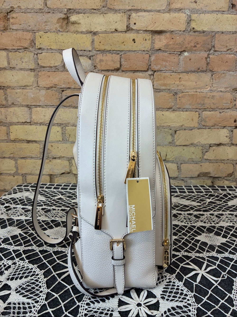 Michael Kors Jaycee Light Cream Pebbled Leather Backpack with Gold Hardware. - Picture 2 of 7
